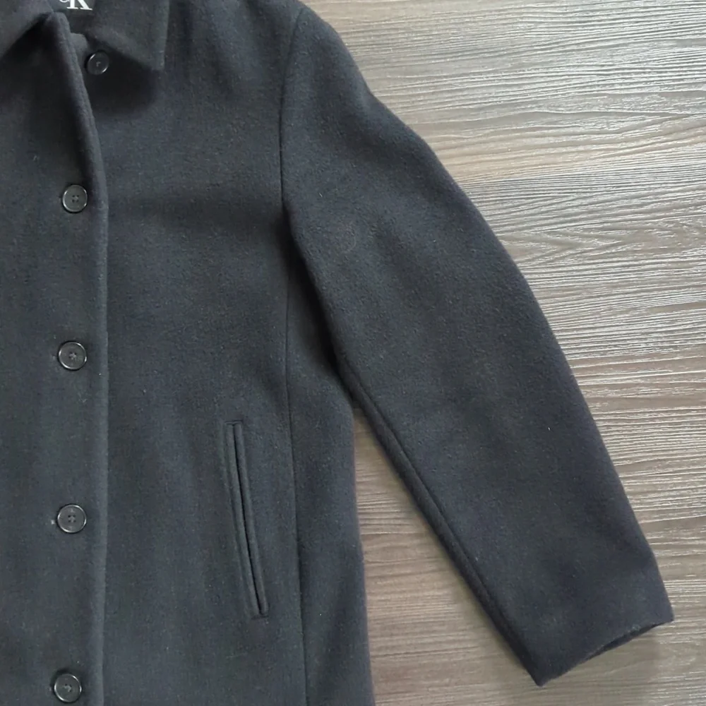Calvin Klein Minimalist Black Wool Blend Long Coat Size 8